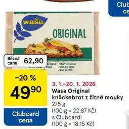 Tesco Wasa Original knäckebrot z žitné mouky, 275 g nabídka