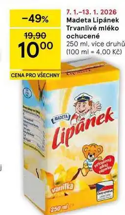 Tesco Madeta Lipánek Trvanlivé mléko ochucené, 250 ml, více druhů nabídka