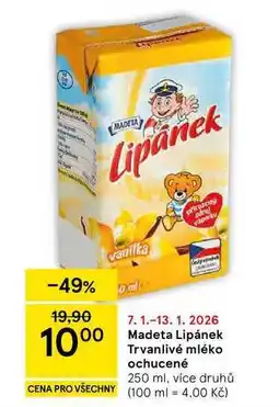 Tesco Madeta Lipánek Trvanlivé mléko ochucené, 250 ml nabídka