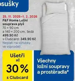 Tesco F&F Home Ložní souprava plyš, 70 x 90 cm a 140 x 200 cm. šedá nabídka