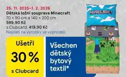 Tesco Dětská ložní souprava Minecraft ,70 x 90 cm a 140 x 200 cm nabídka