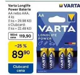 Tesco Varta Longlife Power Baterie AA nebo AAA, 4 ks nabídka