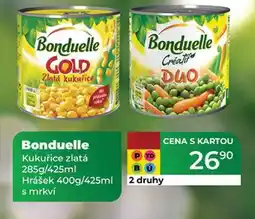 Tamda Foods Bonduelle Kukuřice zlatá 285g/425ml Hrášek 400g/425ml s mrkví nabídka