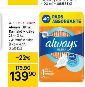 Tesco Always ultra dámské vložky nabídka