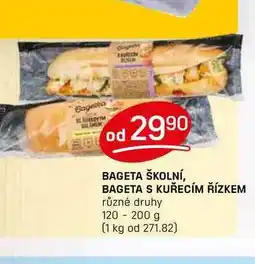 Flop BAGETA ŠKOLNÍ, BAGETA S KUŘECÍM ŘÍZKEM různé druhy 120 - 200 g nabídka