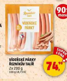 Penny Market VÍDEŇSKÉ PÁRKY ŘEZNÍKŮV TALÍŘ, 2x 200 g nabídka