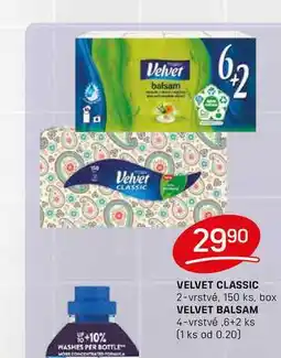 Flop VELVET CLASSIC 2-vrstvé, 150 ks, box VELVET BALSAM 4-vrstvé,6+2 ks nabídka