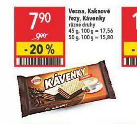 Globus Vesna, kakaové řezy, kávenky nabídka