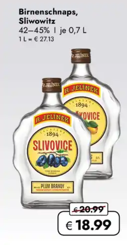 TRAVEL FREE Birnenschnaps, Sliwowitz 42-45% nabídka