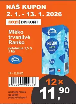 COOP DISKONT Mléko trvanlivé Ranko nabídka