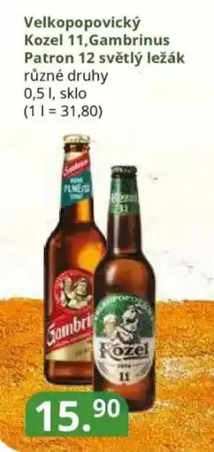 Potraviny CZ Velkopopovický Kozel 11,Gambrinus Patron 12 světlý ležák nabídka