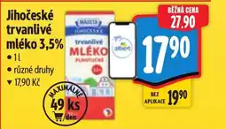 Albert Madeta Jihočeské trvanlivé mléko 3,5% nabídka
