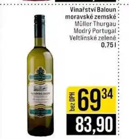 Jip Vinařství Baloun moravské zemské Müller Thurgau Modrý Portugal Veltlínské zelené 0,75l nabídka