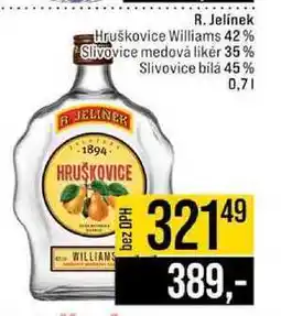 Jip R. Jelínek Hruškovice Williams 42% Slivovice medová likér 35% Slivovice bílá 45% 0,7l nabídka