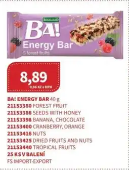 Kubík potraviny BA! Energy Bar nabídka