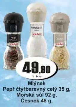 Adam Mlýnek Pepř čtyřbarevný celý 35 g, Mořská sůl 92 g, Česnek 48 g nabídka