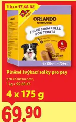 Lidl Plněné žvýkací rolky pro psy, 4x 175 g nabídka