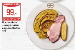 Globus Hrachová kaše s uzeným masem a kyselou okurkou nabídka