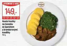 Globus Hovězí kostky na česneku se špenátem a bramborovými knedlíky nabídka