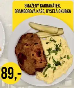 Jip Smažený karbanátek, bramborová kaše, kyselá okurka nabídka