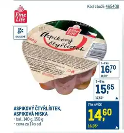 Makro Aspikový čtyřlístek, Aspiková miska nabídka