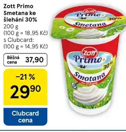 Tesco Zott Primo Smetana ke šlehání 30% nabídka