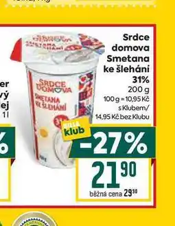 Billa Srdce domova Smetana ke šlehání 31% 200 g nabídka