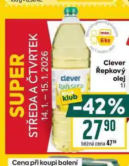 Billa Clever Řepkový olej 1l nabídka