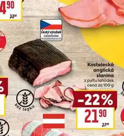 Billa Kostelecká anglická slanina z pultu lahůdek cena za 100 g nabídka