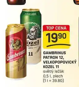 Flop GAMBRINUS PATRON 12, VELKOPOPOVICKÝ KOZEL 11 světlý ležák 0,5 l, plech nabídka