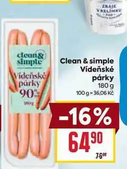 Billa Clean & simple Videňské párky 180g nabídka