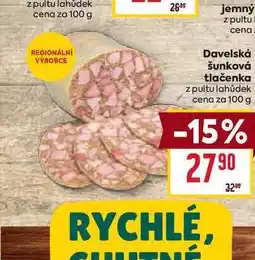 Billa Davelská šunková tlačenka z pultu lahůdek cena za 100 g nabídka