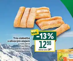 Billa Trio ciabatta s olivovým olejem z naší pece 1ks, 150 g nabídka
