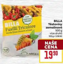 Billa BILLA Těstoviny semolinové 500 g nabídka