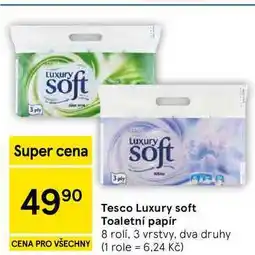 Tesco Tesco Luxury soft Toaletní papír, 8 rolí, 3 vrstvy, dva druhy nabídka