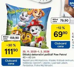 Tesco Dětský dekorační polštář Paw Patrol 40 x 40 cm nabídka