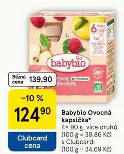 Tesco Babybio Ovocná Clubcard cena kapsička, 4x 90 g nabídka