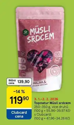 Tesco Topnatur Müsli srdcem, 250-350 g nabídka