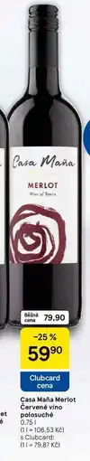 Tesco Casa Maña Merlot Červené víno polosuché, 0.75 l nabídka