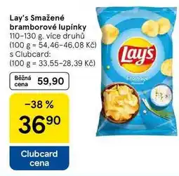 Tesco Lay's Smažené bramborové lupínky, 110-130 g, více druhů nabídka