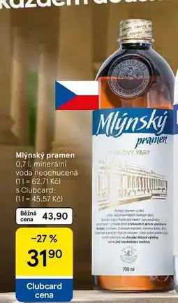 Tesco Mlýnský pramen, 0.7 l, minerální voda neochucená nabídka