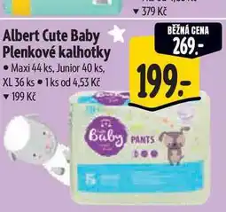 Albert Albert Cute Baby Plenkové kalhotky Maxi 44 ks, Junior 40 ks, 0 XL 36 ks nabídka