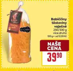 Billa Babiččiny těstoviny vaječné 250/330 g nabídka
