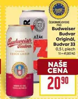 Billa Budweiser Budvar Originál, Budvar 33 0,51, plech nabídka