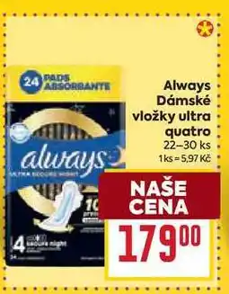 Billa Always Dámské vložky ultra quatro 22-30 ks nabídka