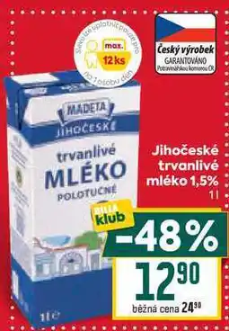 Billa Jihočeské trvanlivé mléko 1,5% nabídka