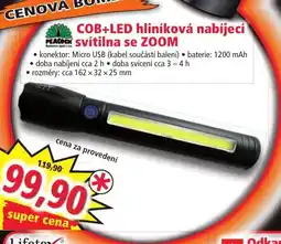 Norma COB+LED hliníková nabíjecí Svítilna se Zoom nabídka