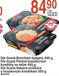 Coop hb Dle Gusta Boloňské špagety, Dle Gusta Plněné bramborové knedlíky se zelím nabídka