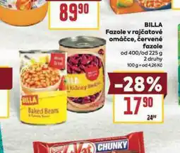 Billa Billa fazole v rajčatové omáčce, červené fazole nabídka
