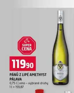 Terno PÁNŮ Z LIPÉ AMETHYST PÁLAVA 0,75l vino vybrané druhy nabídka